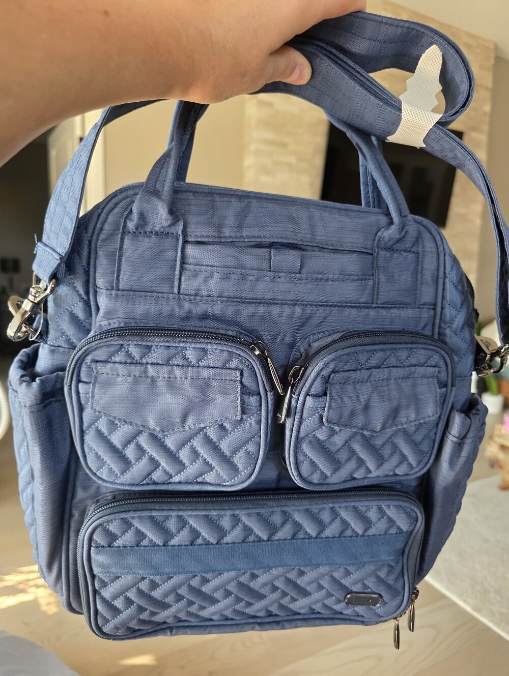 Quilted Navy Blue Women's Multi-Pocket Handbag
